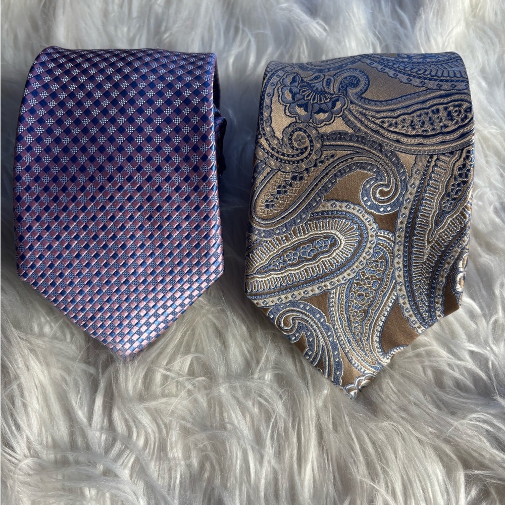 2 Michael Kors Mens Ties- Elegant Paisley and Checkered Men's Tie Set bundle